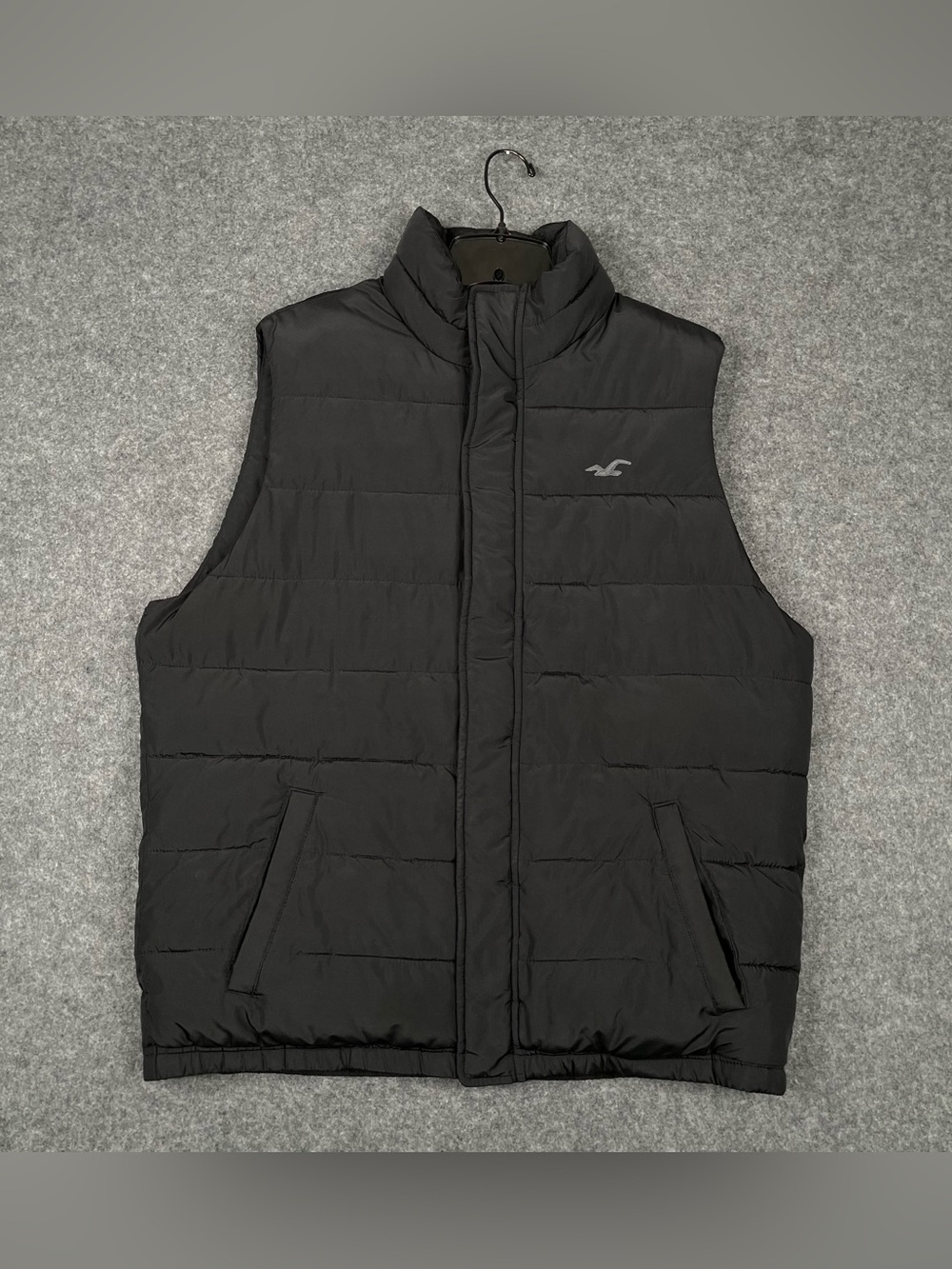 Hollister Puffer Vest Mens XL Black Sherpa Fur Lined Full Zip Y2K Ski Casual